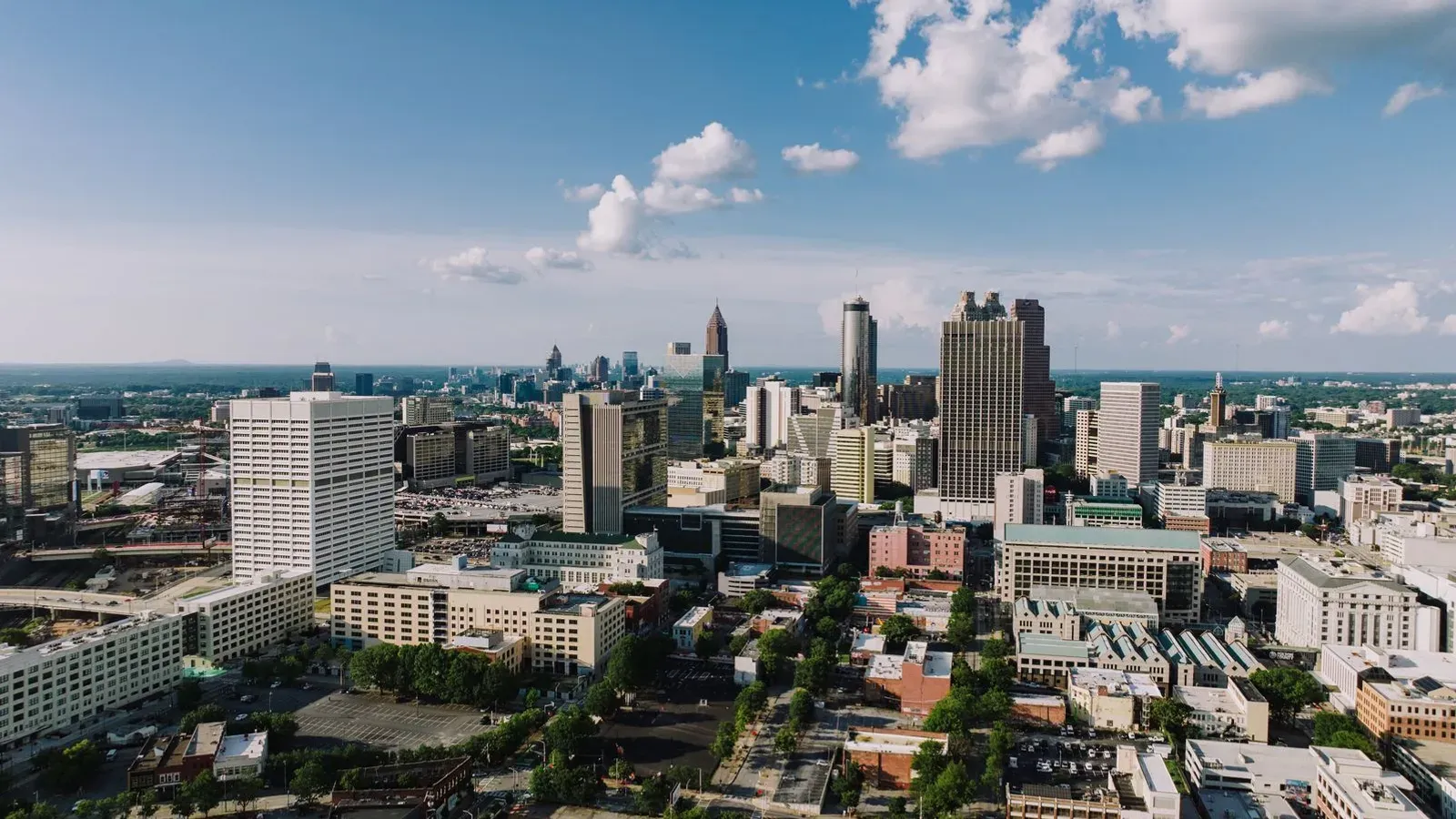 Downtown Atlanta from the air under a clear sky
