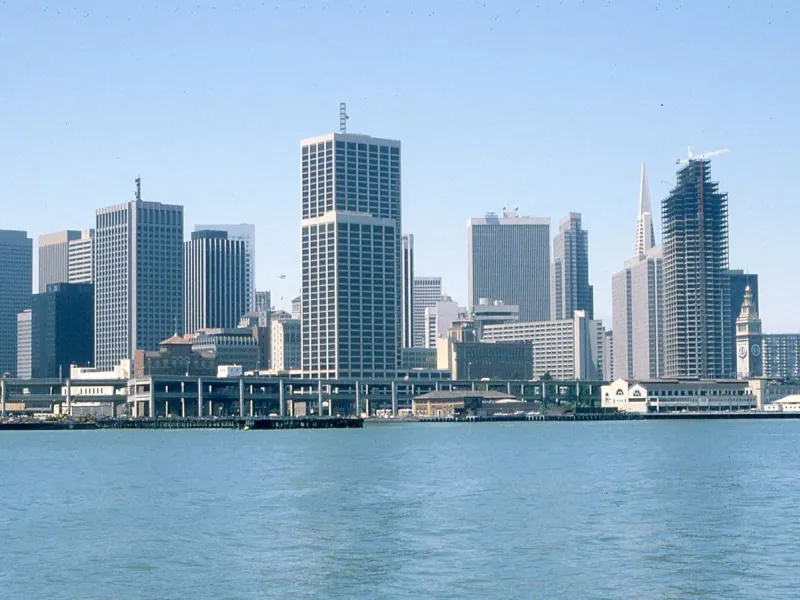 The San Francisco skyline seen across the bay on a clear day